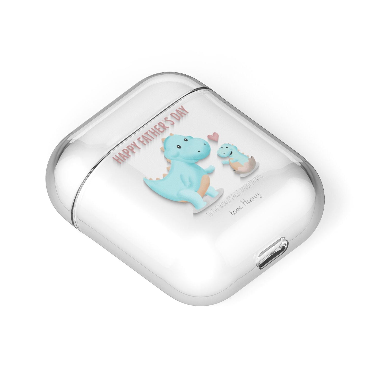 Happy Fathers Day Daddysaurus AirPods Case Laid Flat
