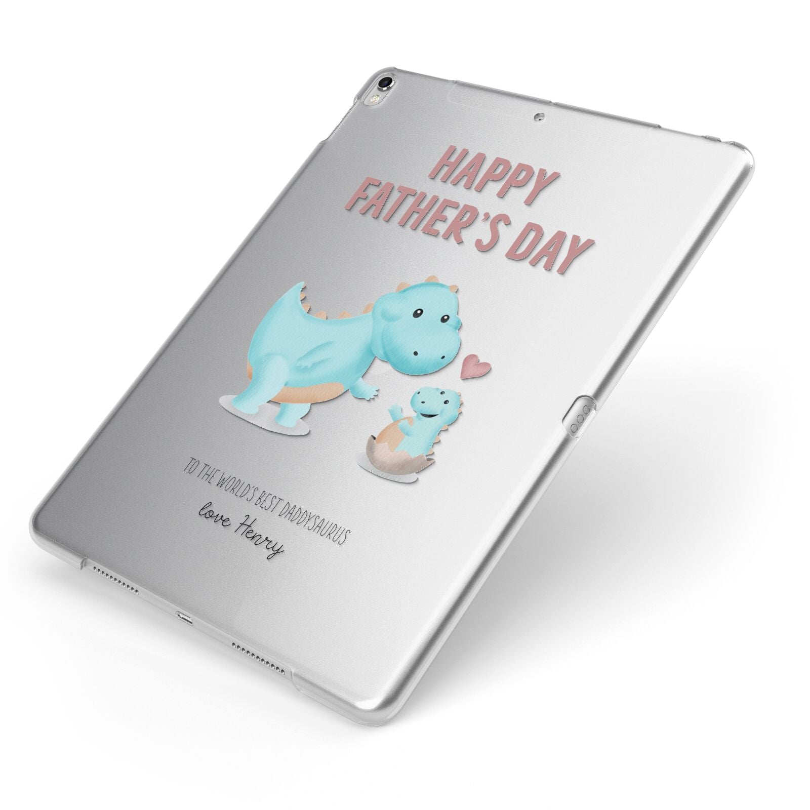 Happy Fathers Day Daddysaurus Apple iPad Case on Silver iPad Side View