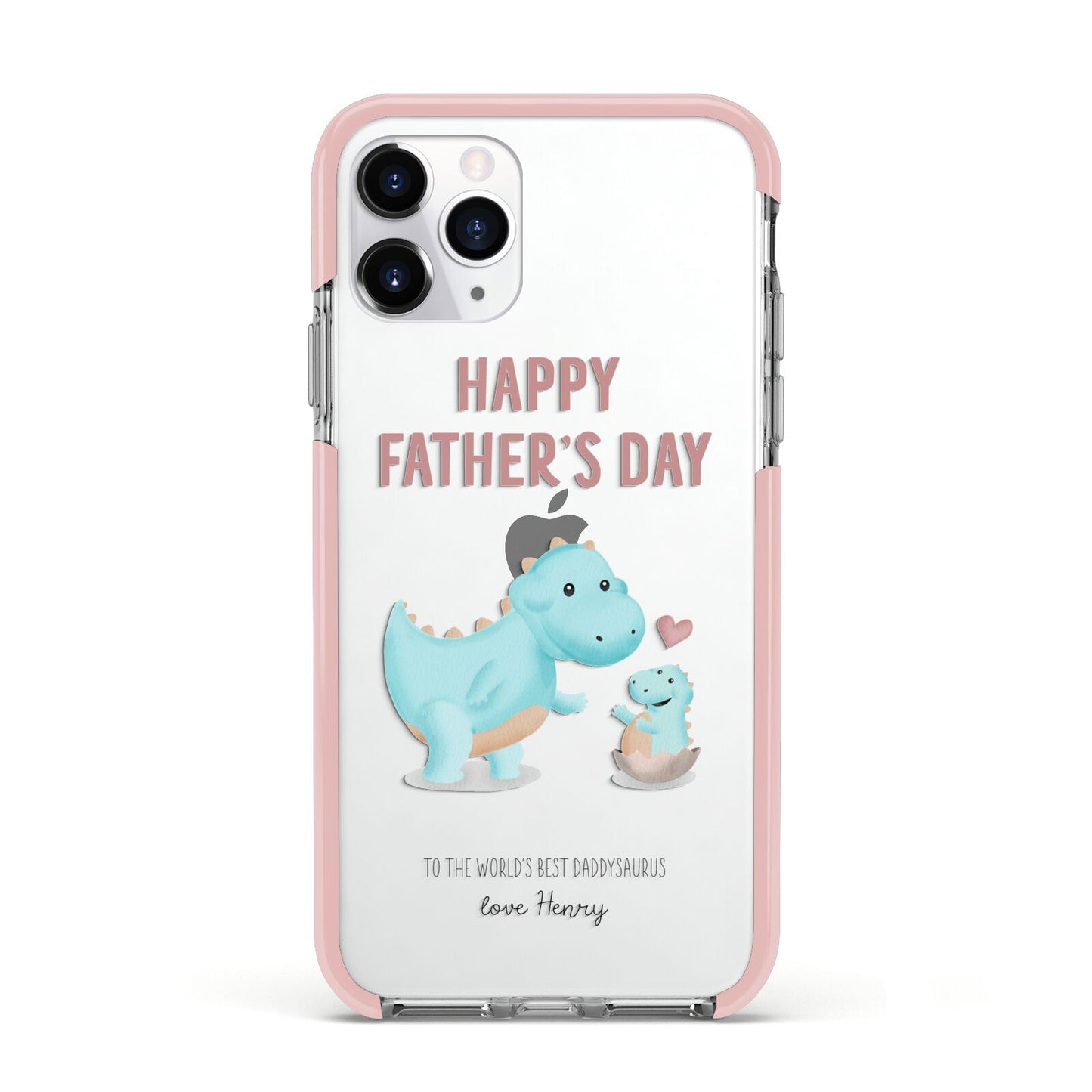 Happy Fathers Day Daddysaurus Apple iPhone 11 Pro in Silver with Pink Impact Case