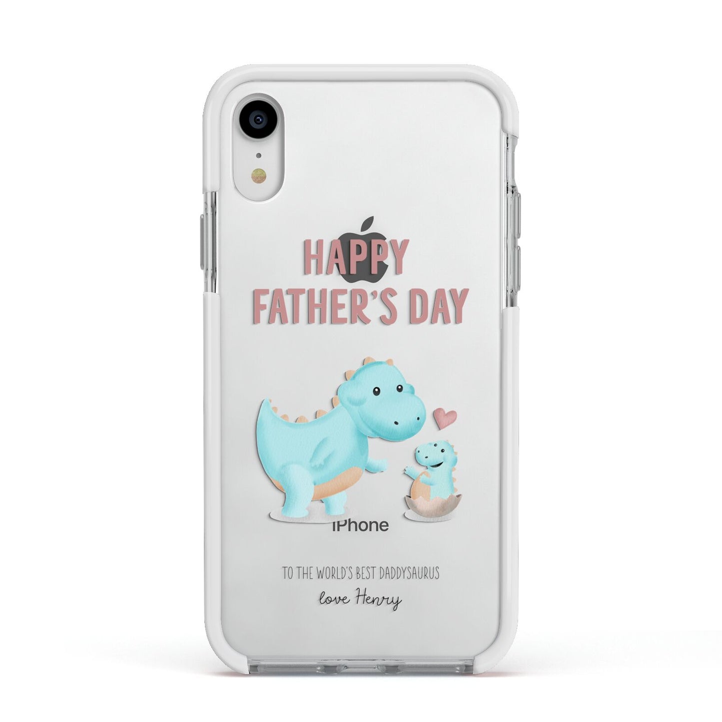 Happy Fathers Day Daddysaurus Apple iPhone XR Impact Case White Edge on Silver Phone