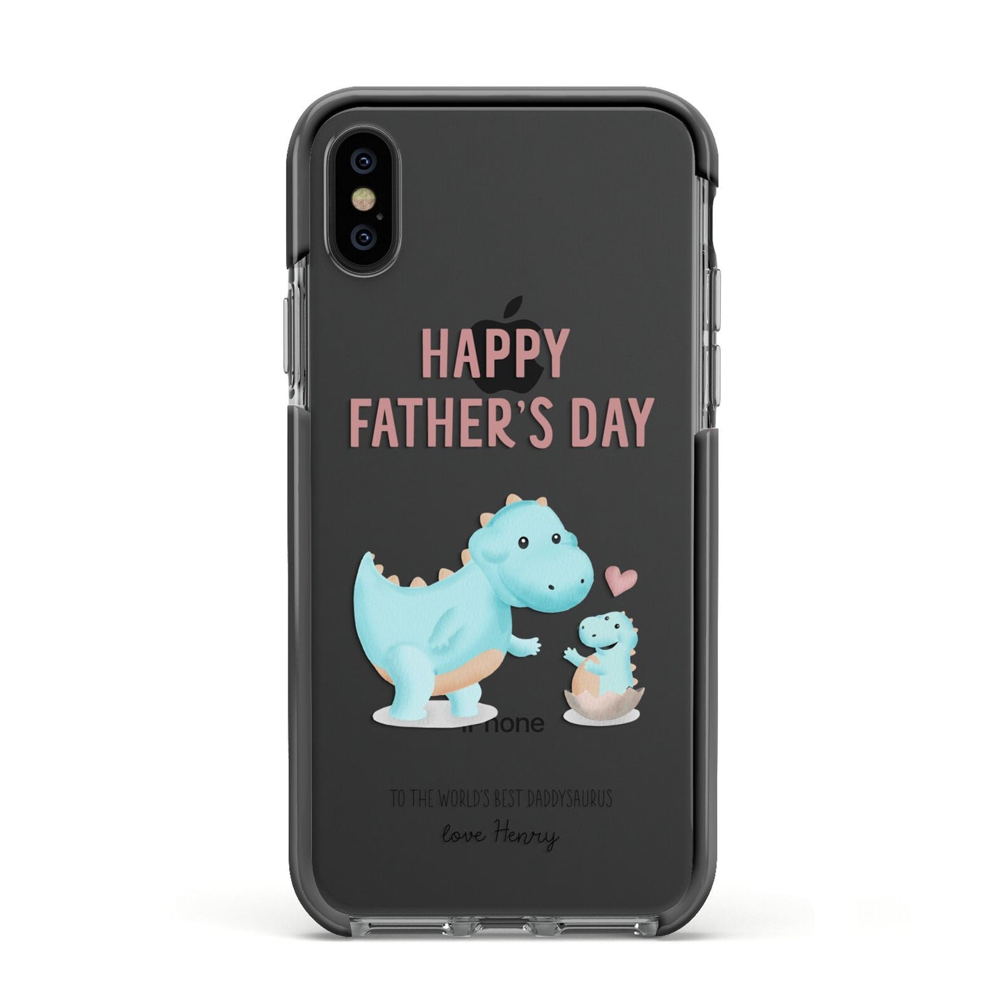 Happy Fathers Day Daddysaurus Apple iPhone Xs Impact Case Black Edge on Black Phone