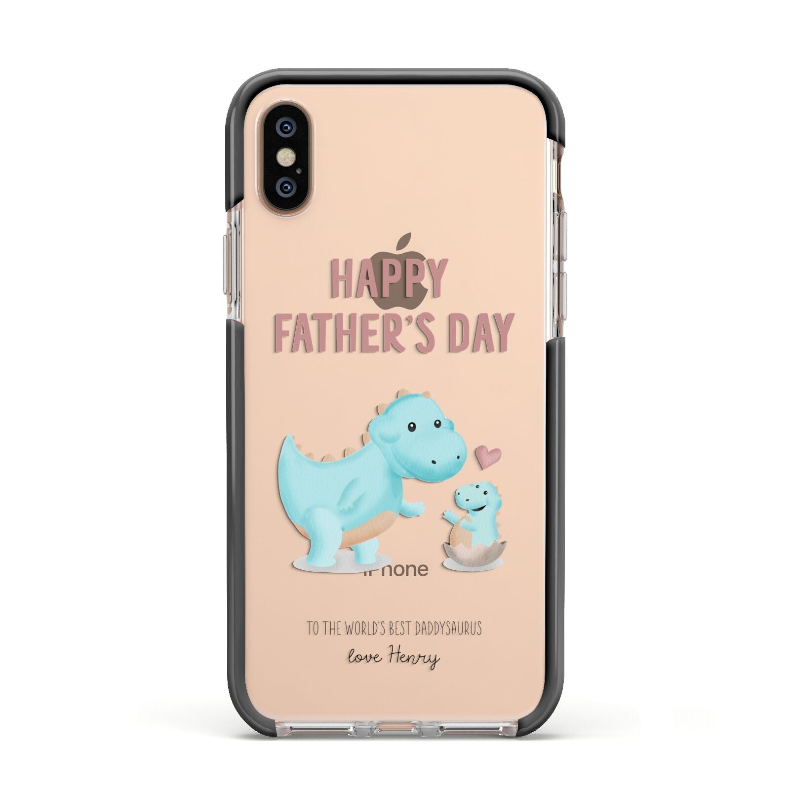 Happy Fathers Day Daddysaurus Apple iPhone Xs Impact Case Black Edge on Gold Phone