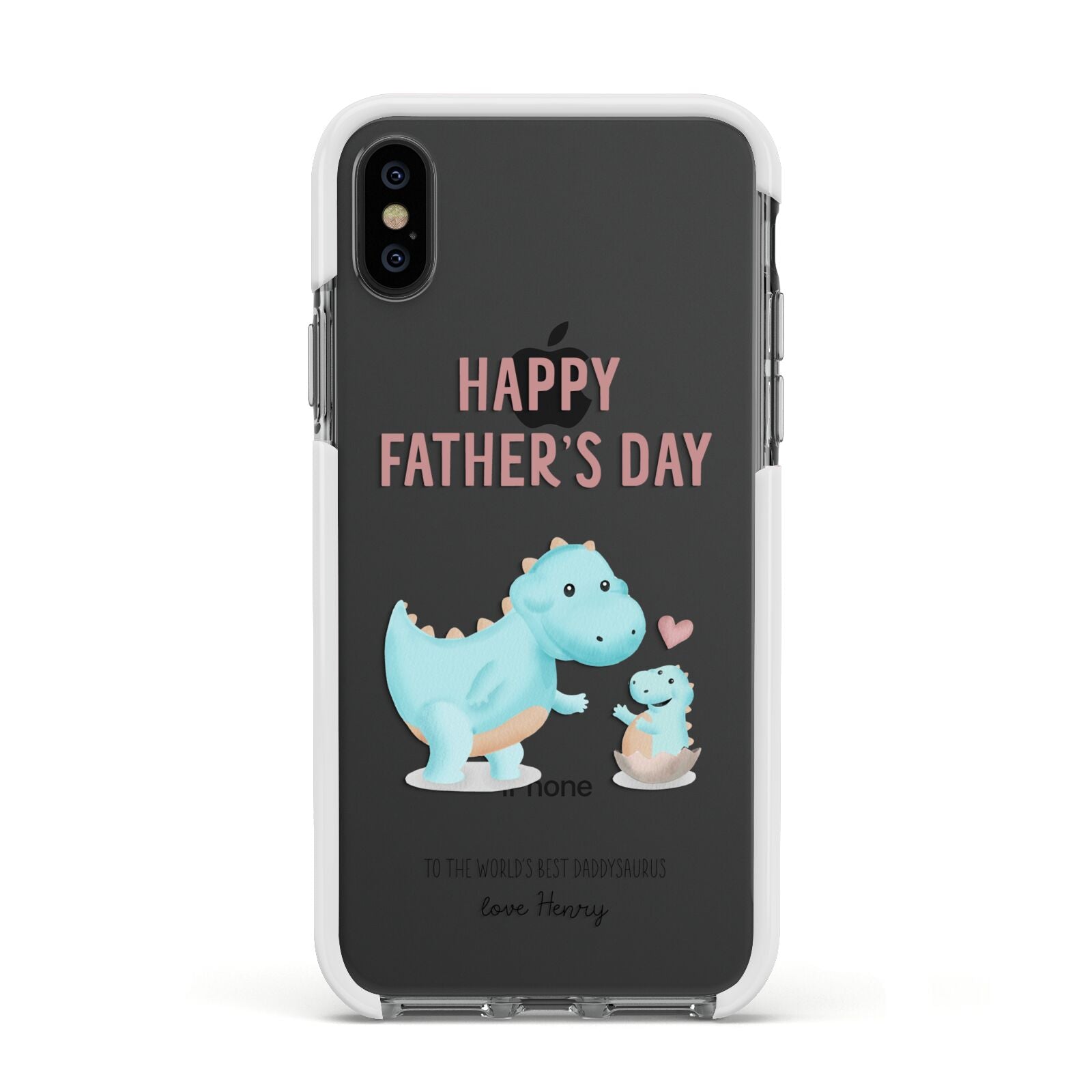 Happy Fathers Day Daddysaurus Apple iPhone Xs Impact Case White Edge on Black Phone