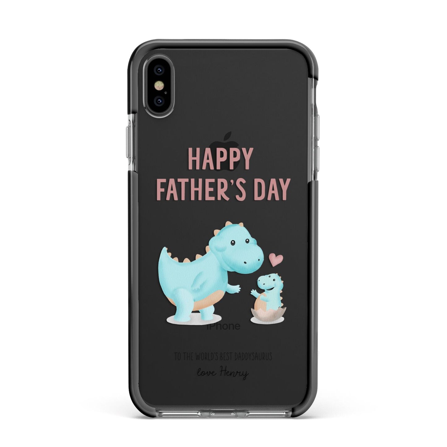 Happy Fathers Day Daddysaurus Apple iPhone Xs Max Impact Case Black Edge on Black Phone