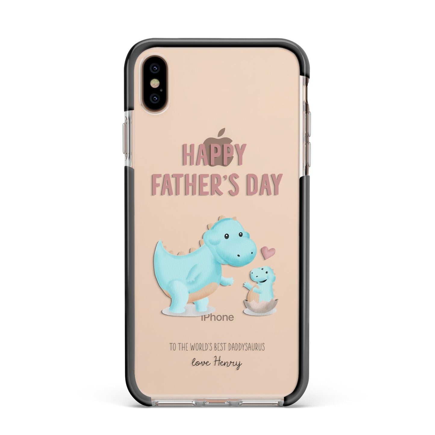 Happy Fathers Day Daddysaurus Apple iPhone Xs Max Impact Case Black Edge on Gold Phone
