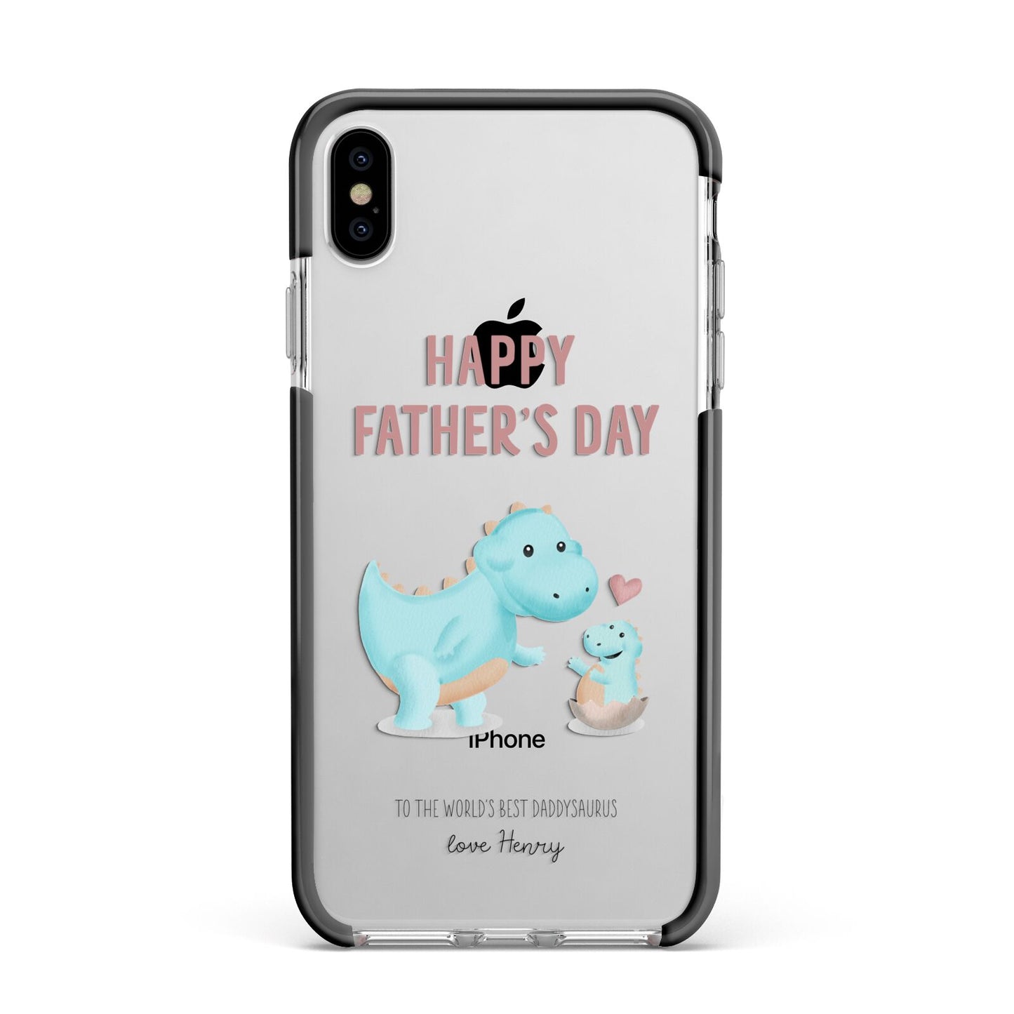 Happy Fathers Day Daddysaurus Apple iPhone Xs Max Impact Case Black Edge on Silver Phone
