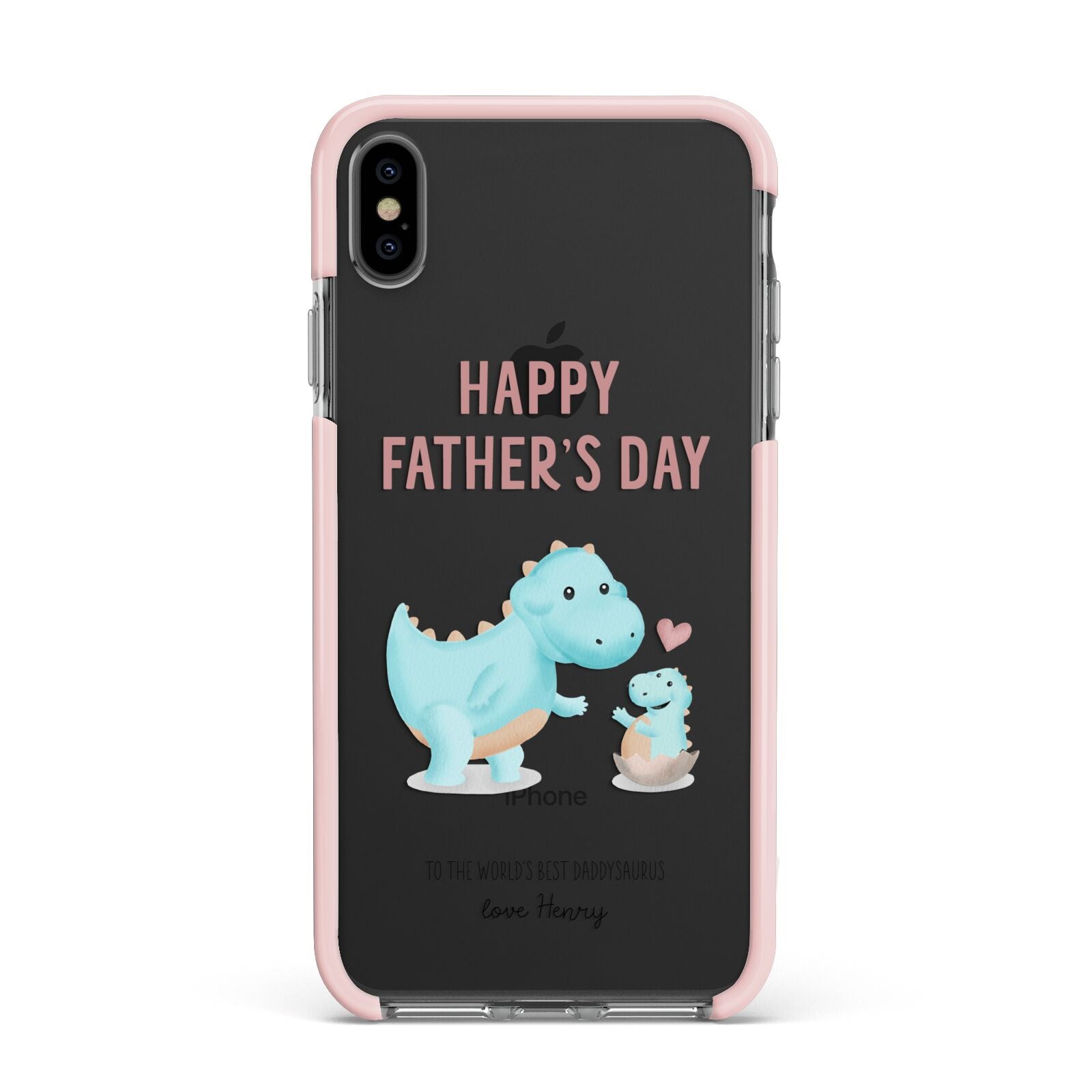 Happy Fathers Day Daddysaurus Apple iPhone Xs Max Impact Case Pink Edge on Black Phone
