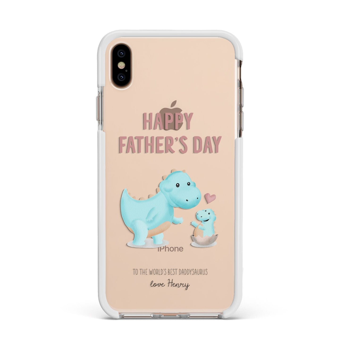 Happy Fathers Day Daddysaurus Apple iPhone Xs Max Impact Case White Edge on Gold Phone