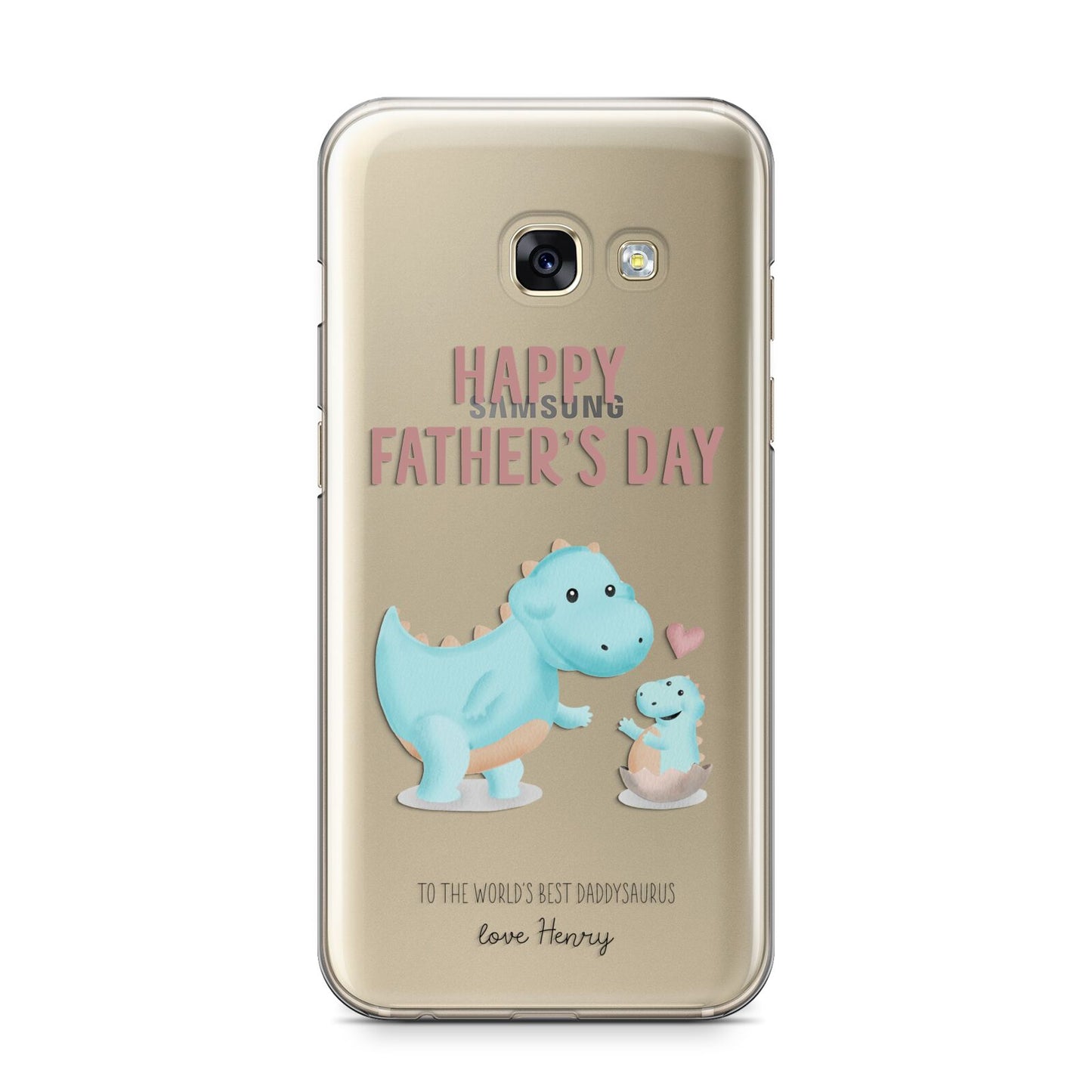 Happy Fathers Day Daddysaurus Samsung Galaxy A3 2017 Case on gold phone