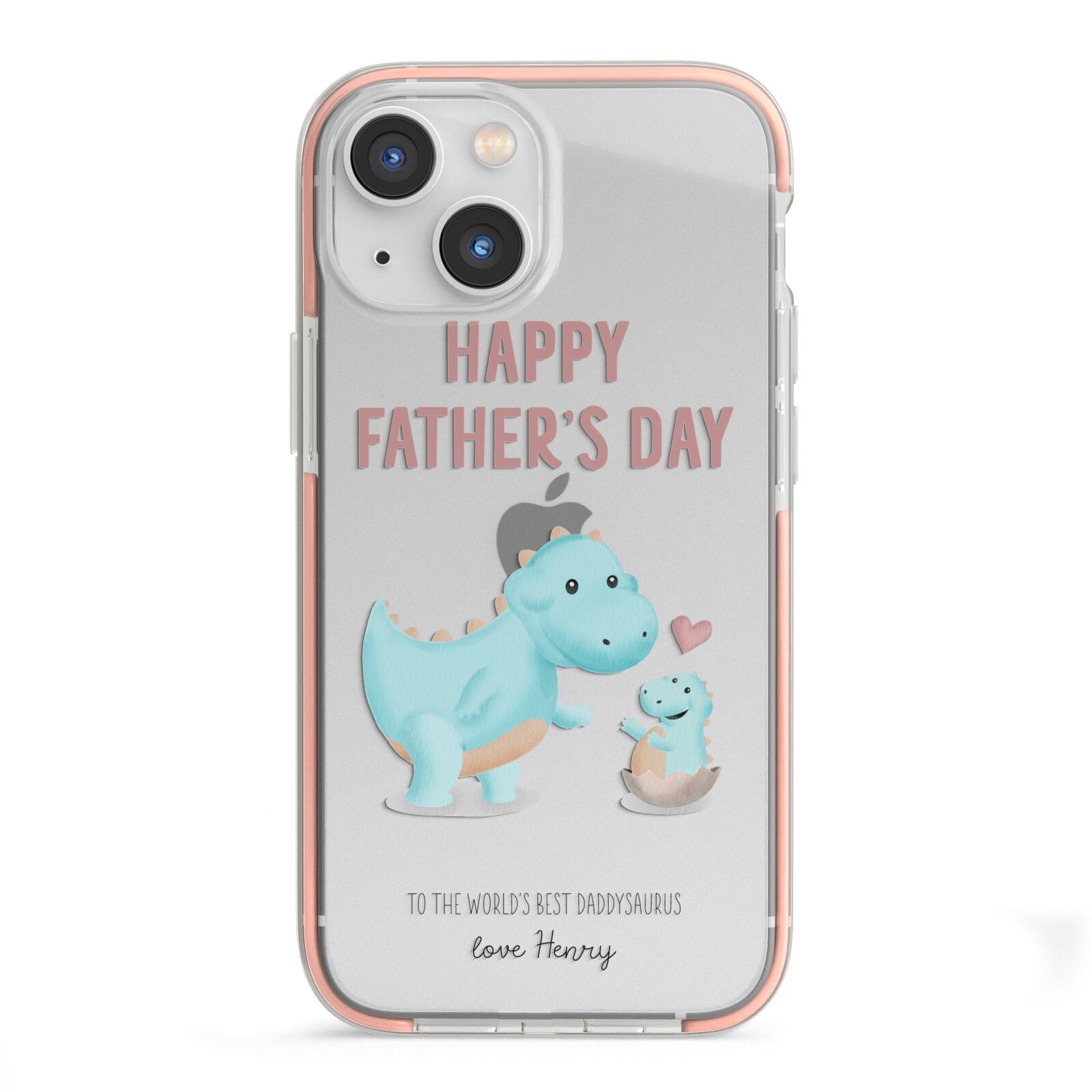 Happy Fathers Day Daddysaurus iPhone 13 Mini TPU Impact Case with Pink Edges