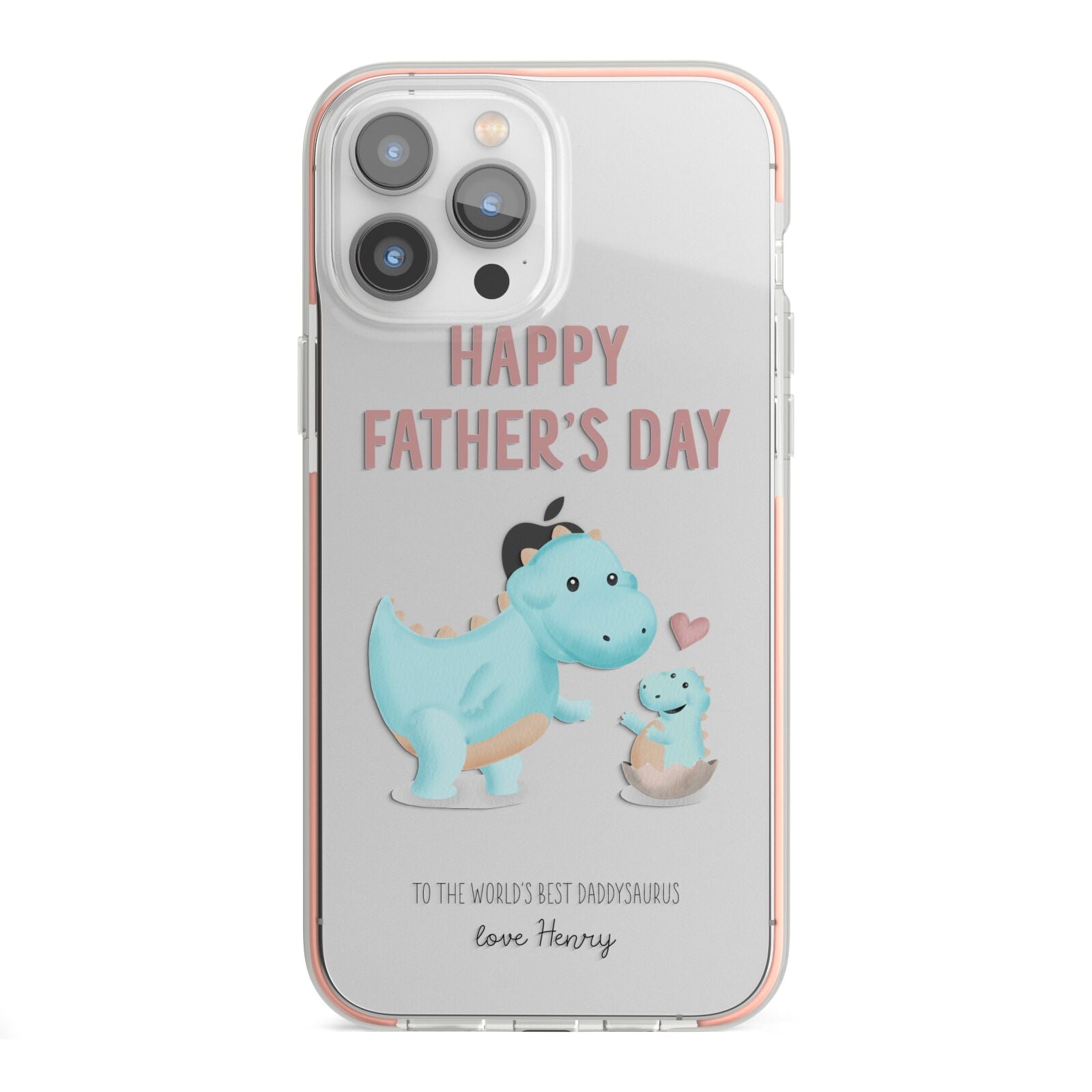 Happy Fathers Day Daddysaurus iPhone 13 Pro Max TPU Impact Case with Pink Edges