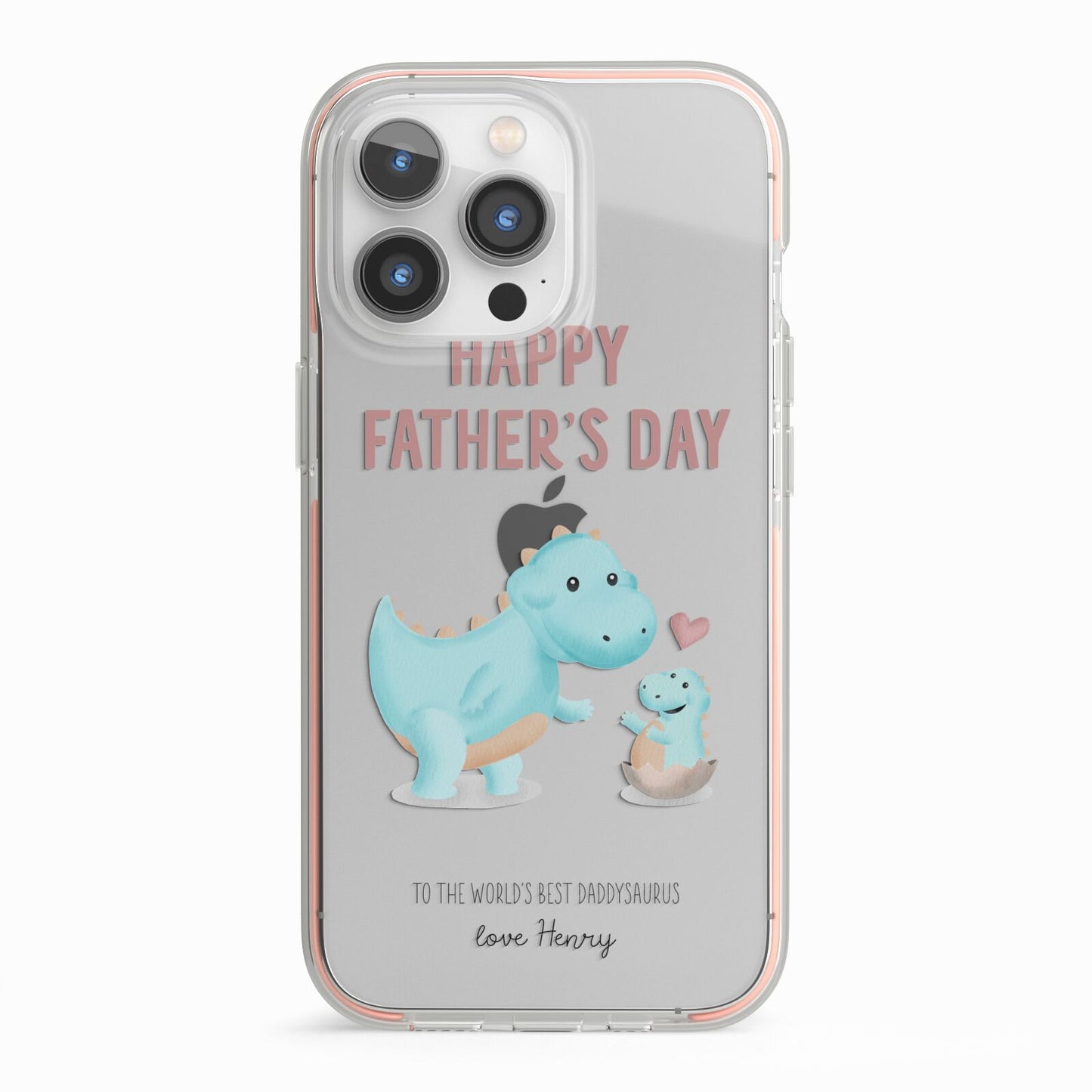 Happy Fathers Day Daddysaurus iPhone 13 Pro TPU Impact Case with Pink Edges