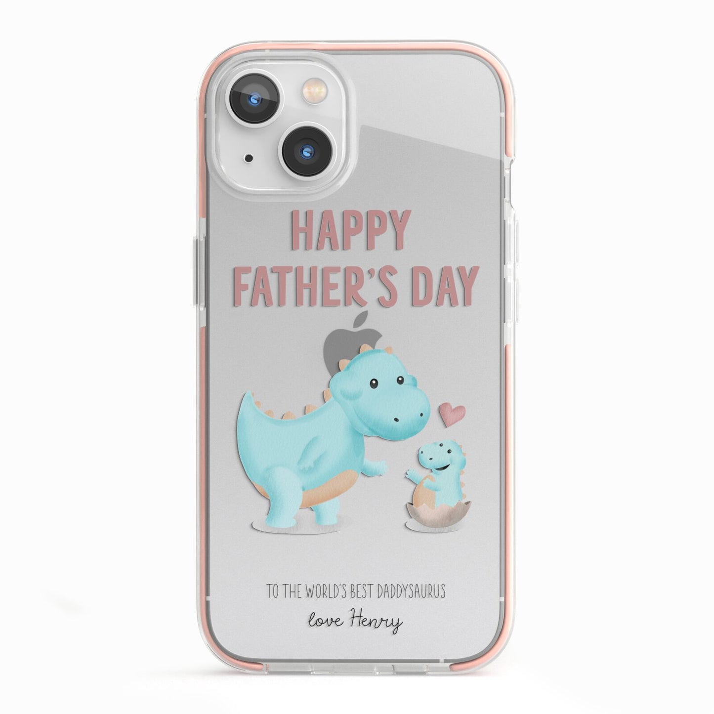 Happy Fathers Day Daddysaurus iPhone 13 TPU Impact Case with Pink Edges