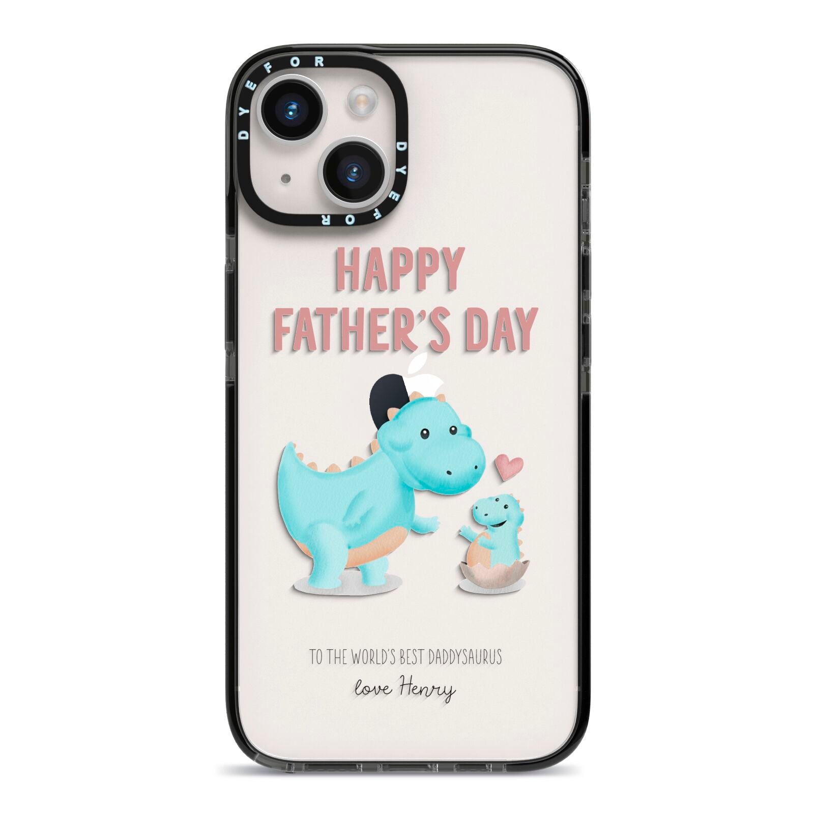 Happy Fathers Day Daddysaurus iPhone 14 Black Impact Case on Silver phone