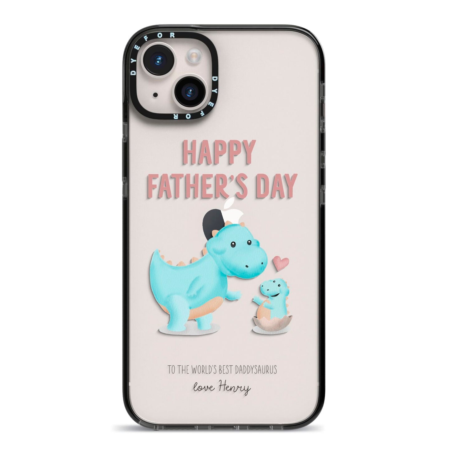 Happy Fathers Day Daddysaurus iPhone 14 Plus Black Impact Case on Silver phone