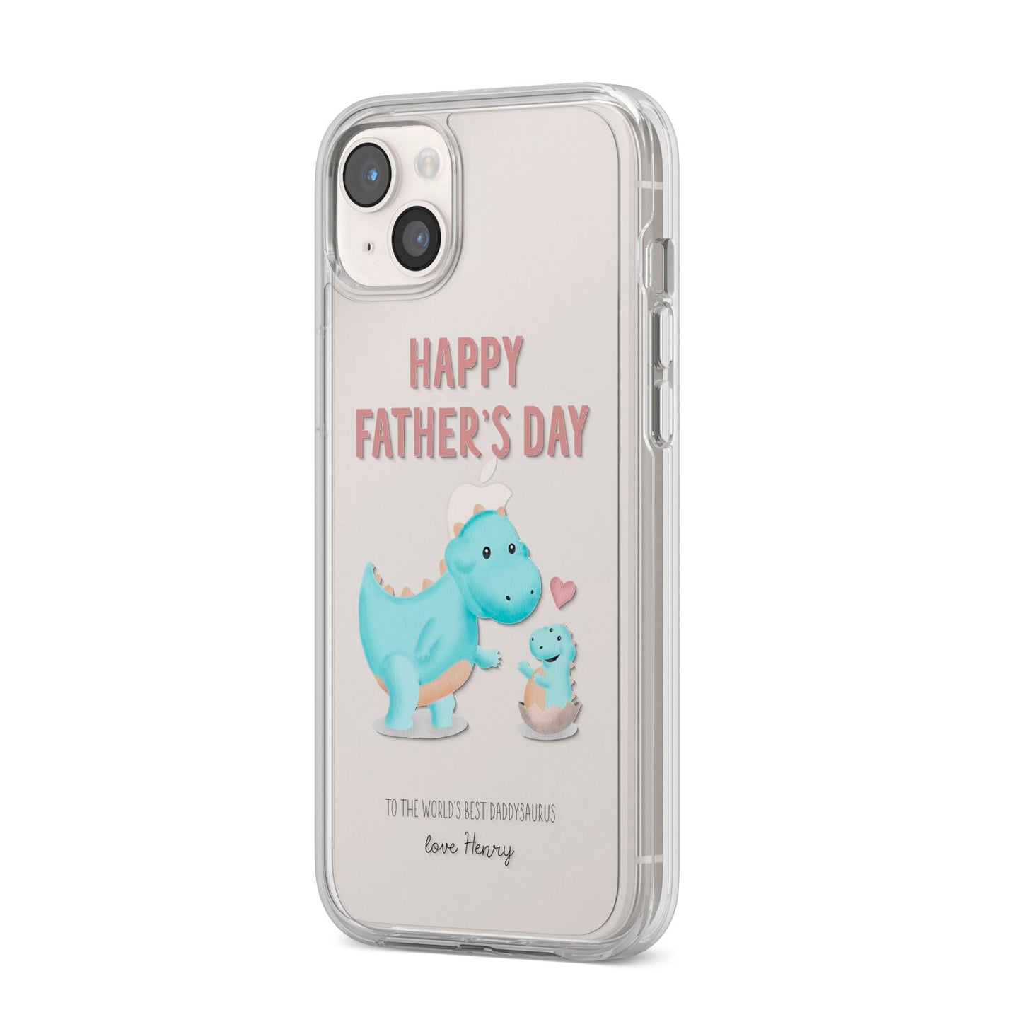 Happy Fathers Day Daddysaurus iPhone 14 Plus Clear Tough Case Starlight Angled Image