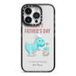 Happy Fathers Day Daddysaurus iPhone 14 Pro Black Impact Case on Silver phone