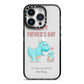 Happy Fathers Day Daddysaurus iPhone 14 Pro Black Impact Case on Silver phone