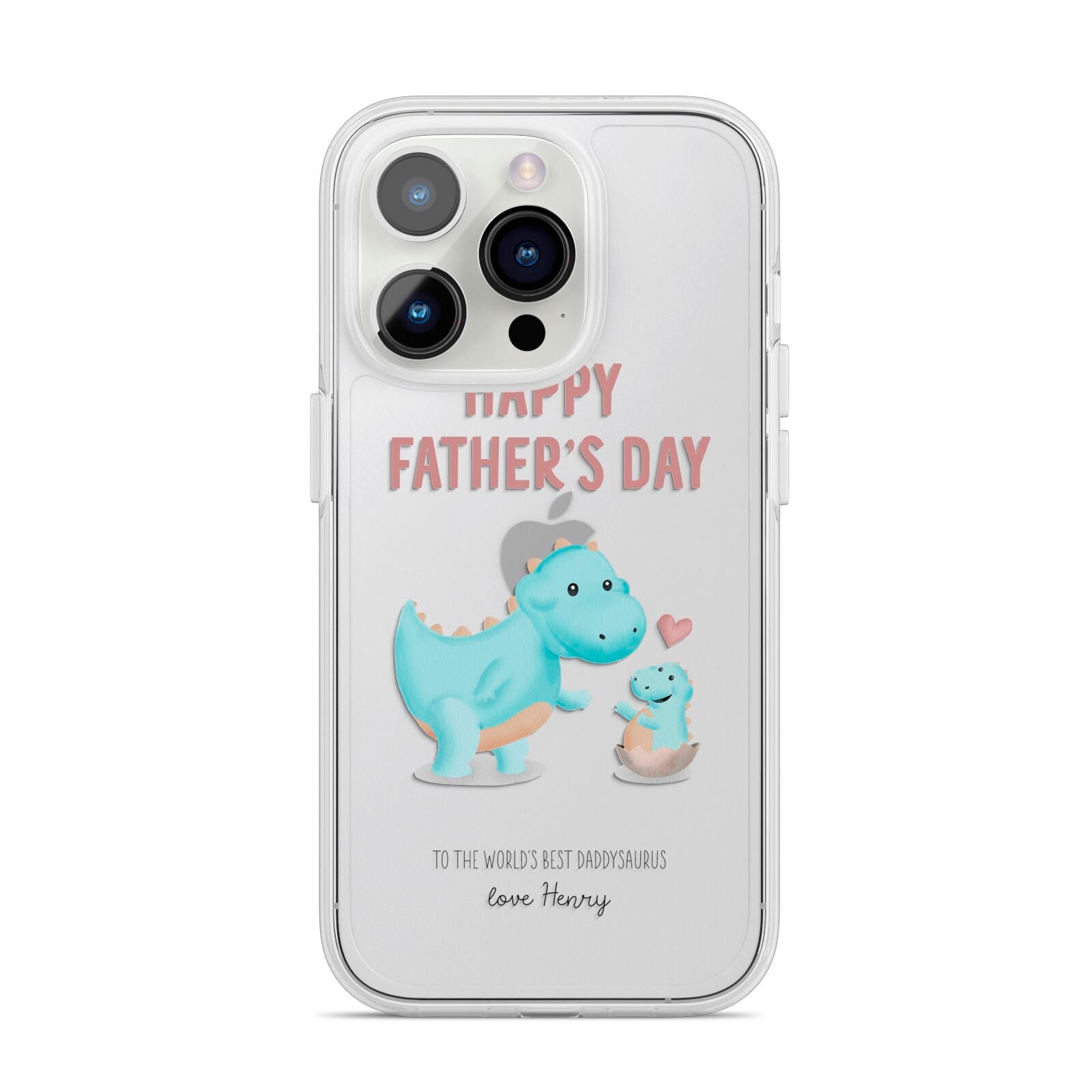 Happy Fathers Day Daddysaurus iPhone 14 Pro Clear Tough Case Silver