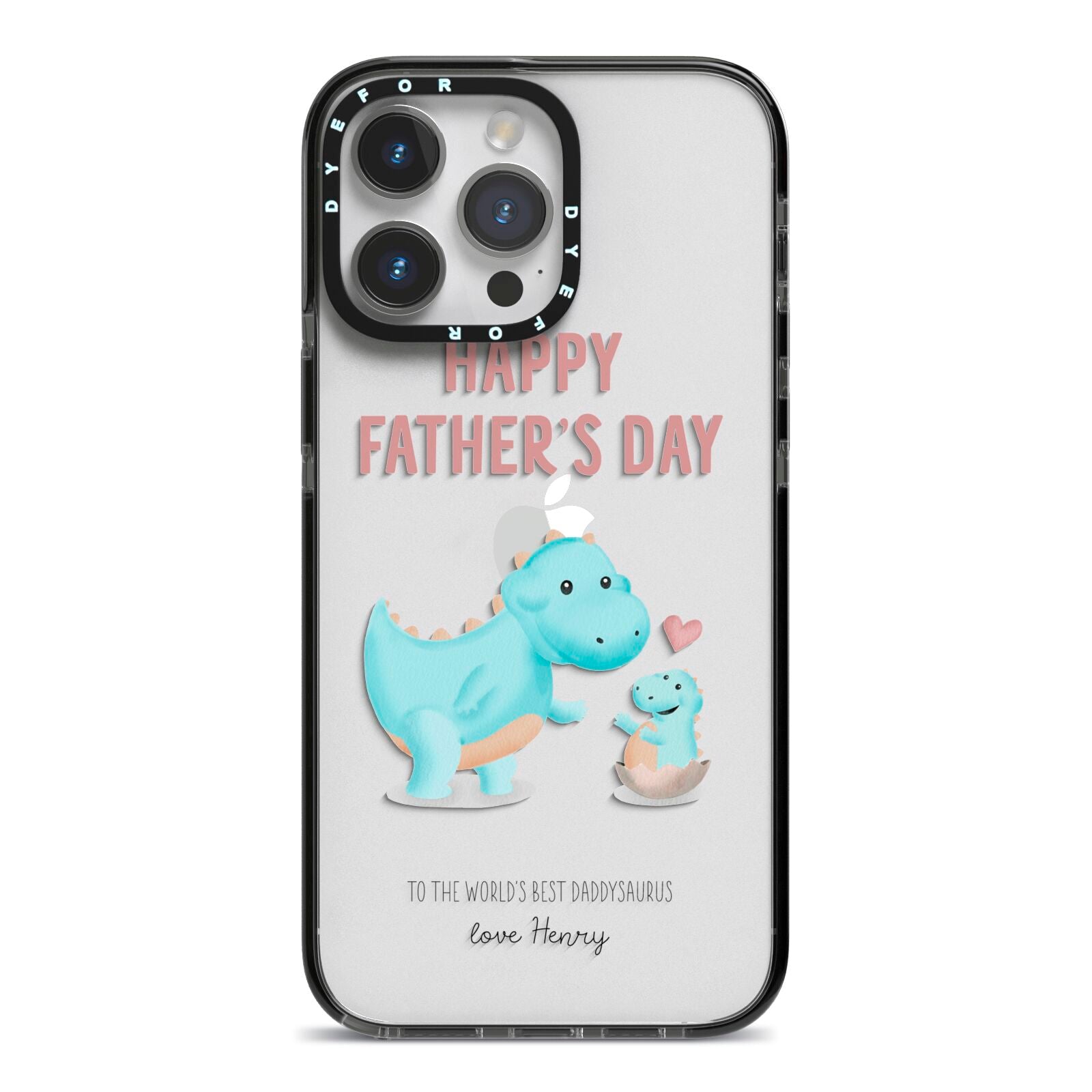 Happy Fathers Day Daddysaurus iPhone 14 Pro Max Black Impact Case on Silver phone