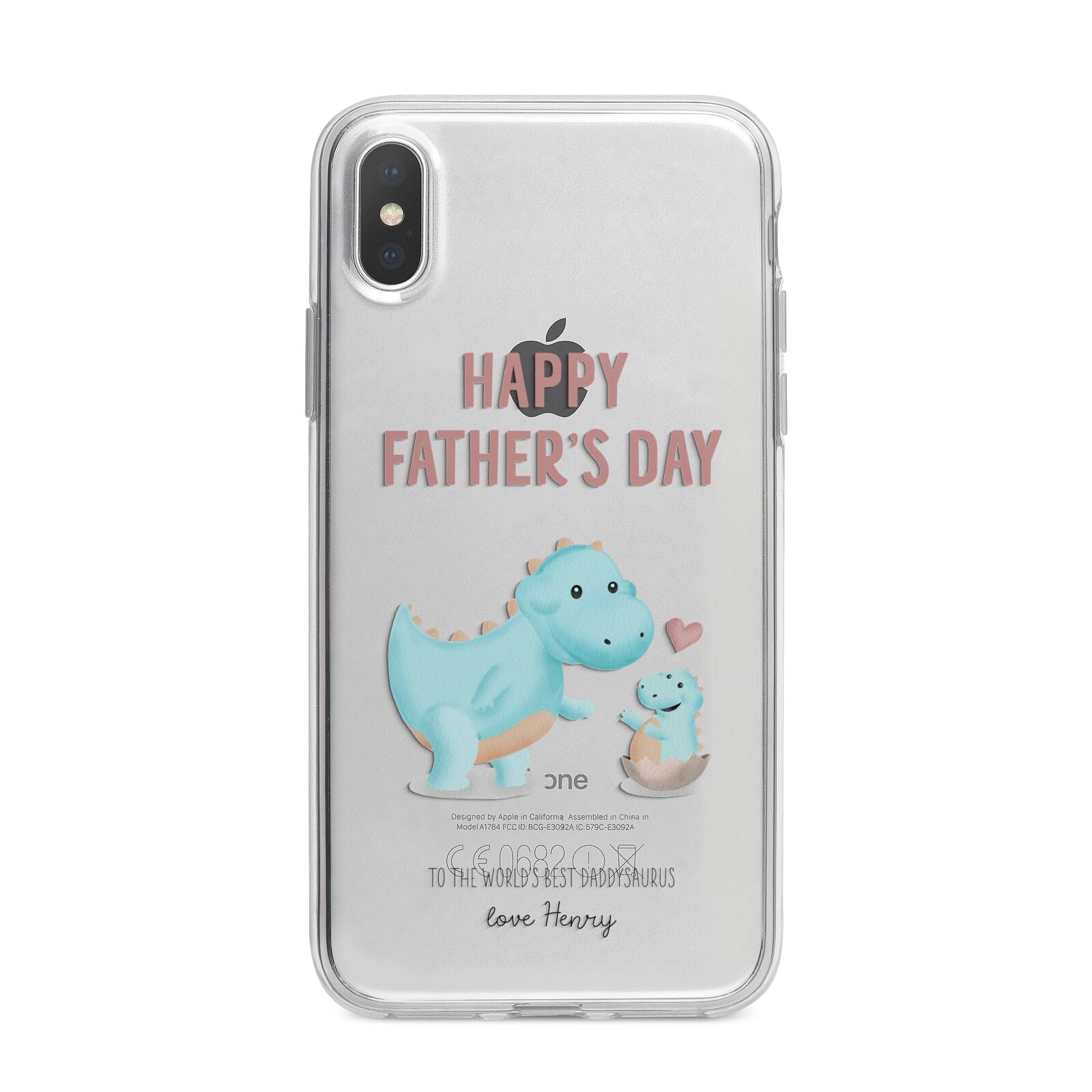 Happy Fathers Day Daddysaurus iPhone X Bumper Case on Silver iPhone Alternative Image 1