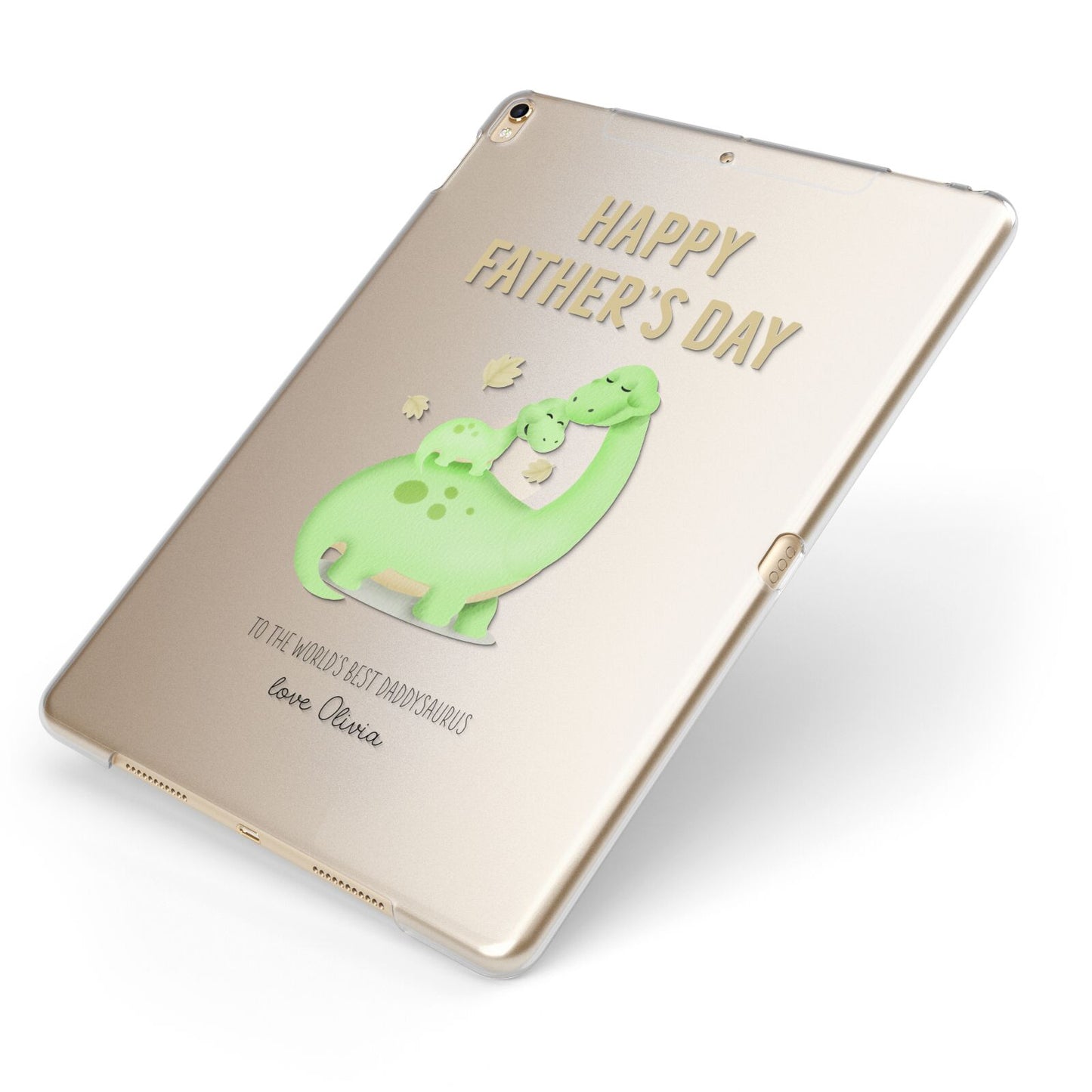 Happy Fathers Day Dino Apple iPad Case on Gold iPad Side View