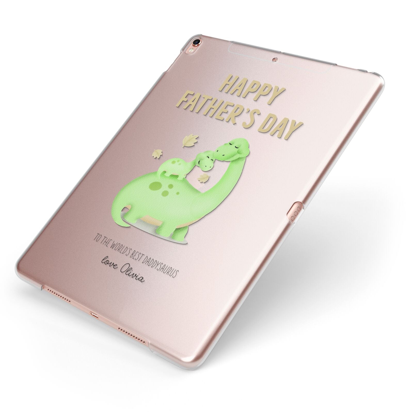 Happy Fathers Day Dino Apple iPad Case on Rose Gold iPad Side View