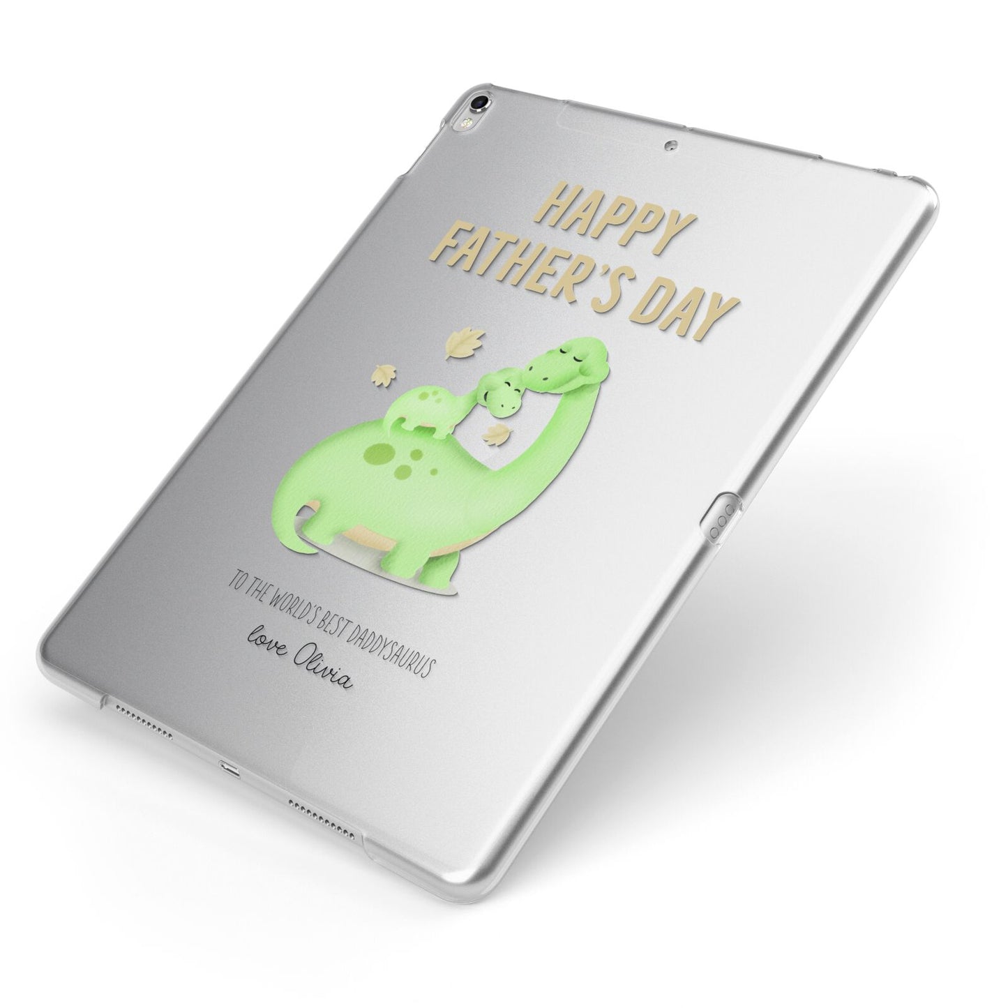 Happy Fathers Day Dino Apple iPad Case on Silver iPad Side View
