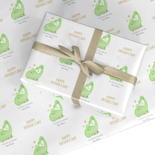 Happy Fathers Day Dino Custom Wrapping Paper