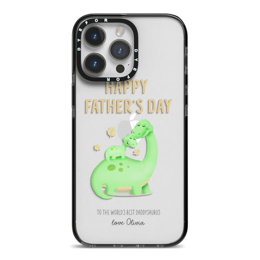 Happy Fathers Day Dino iPhone 14 Pro Max Black Impact Case on Silver phone