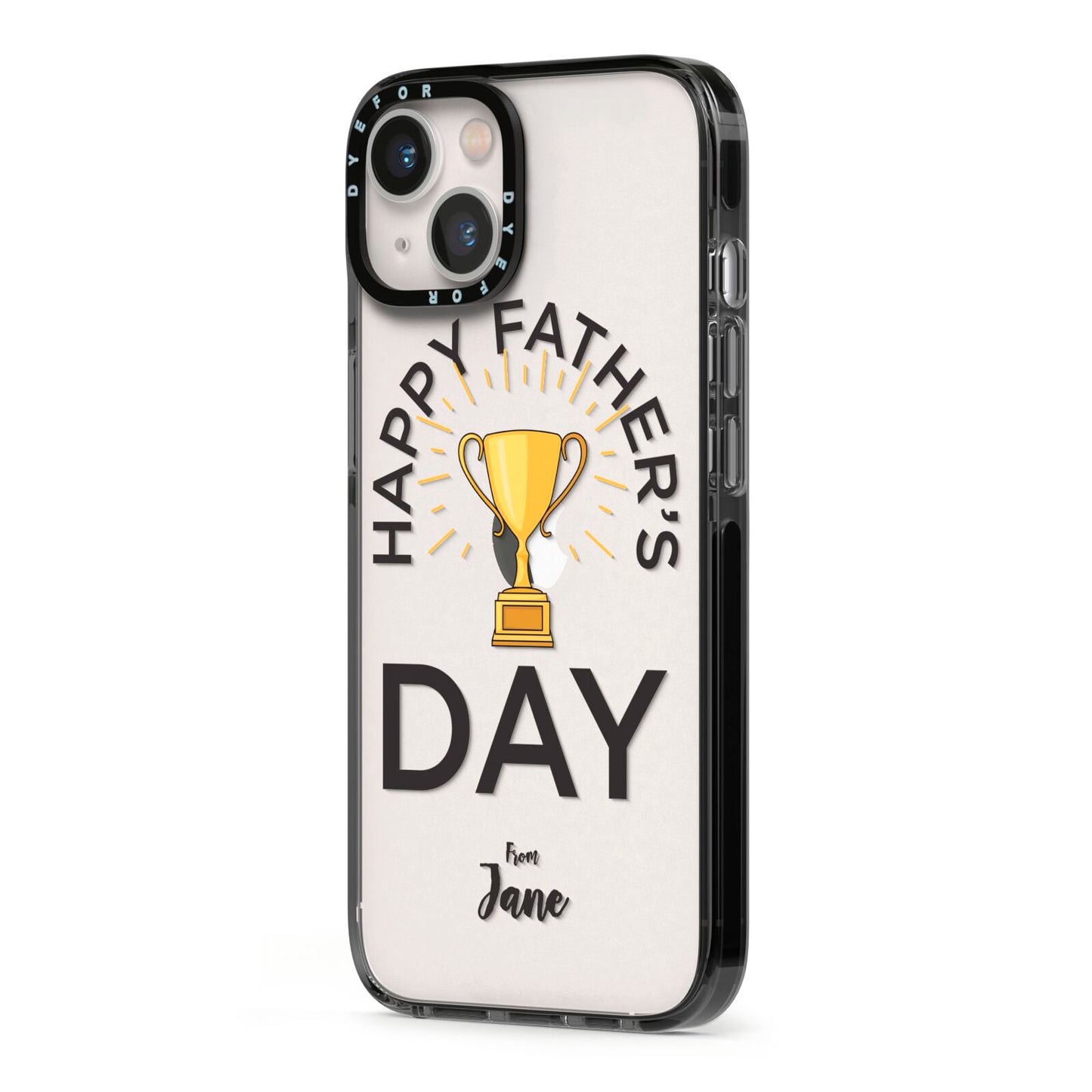 Happy Fathers Day iPhone 13 Black Impact Case Side Angle on Silver phone