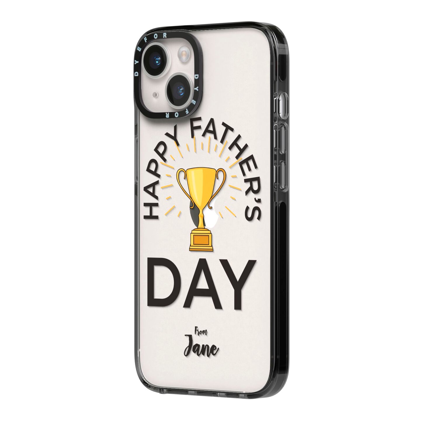 Happy Fathers Day iPhone 14 Black Impact Case Side Angle on Silver phone