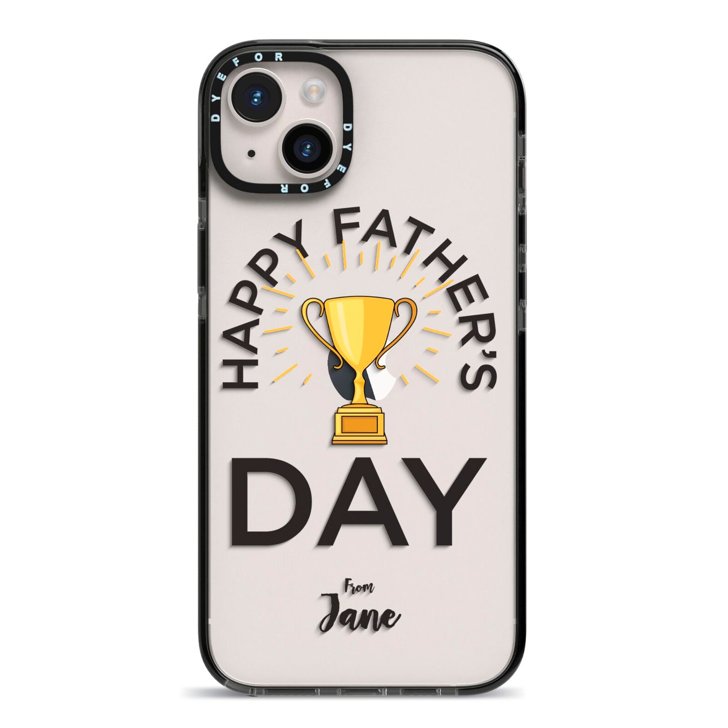 Happy Fathers Day iPhone 14 Plus Black Impact Case on Silver phone