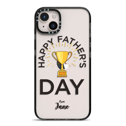 Happy Fathers Day iPhone 14 Plus Black Impact Case on Silver phone