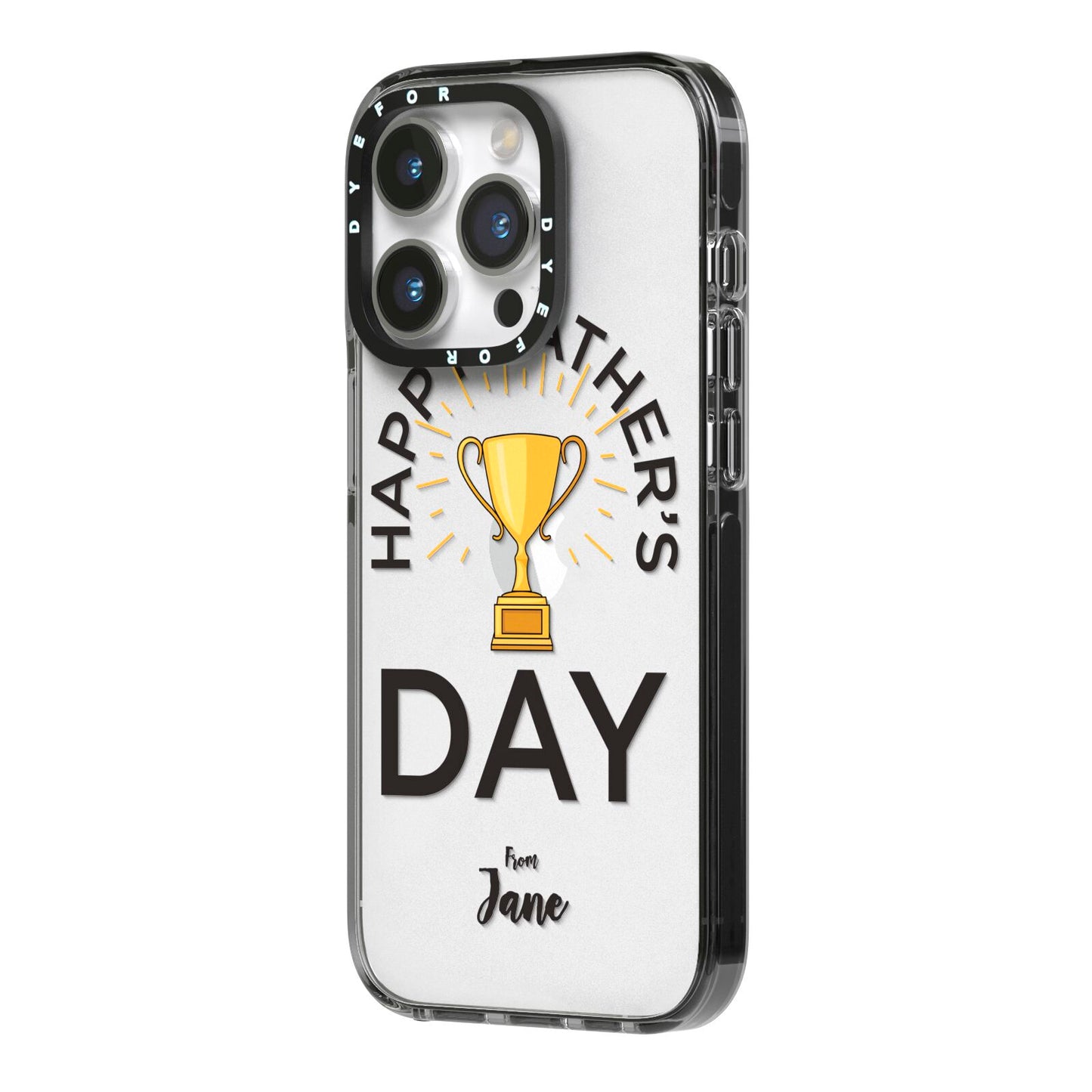 Happy Fathers Day iPhone 14 Pro Black Impact Case Side Angle on Silver phone