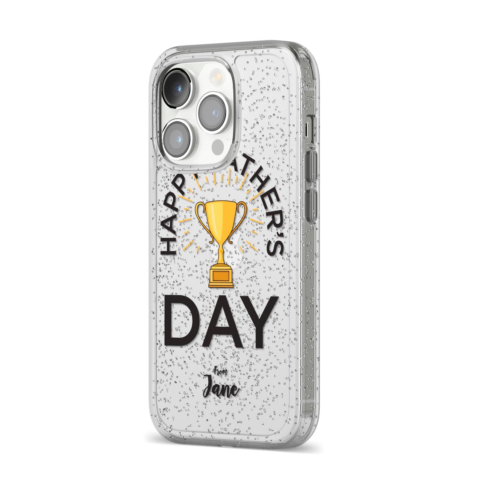 Happy Fathers Day iPhone 14 Pro Glitter Tough Case Silver Angled Image
