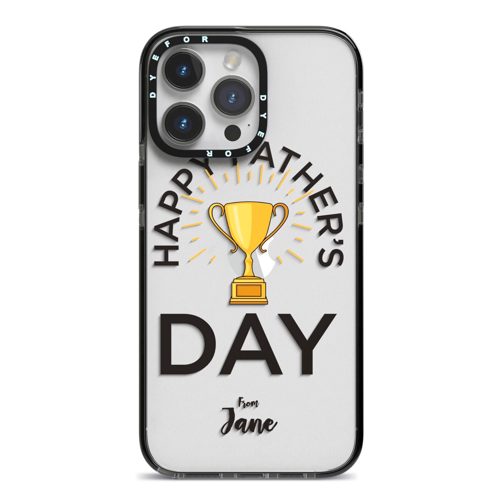 Happy Fathers Day iPhone 14 Pro Max Black Impact Case on Silver phone