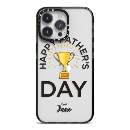 Happy Fathers Day iPhone 14 Pro Max Black Impact Case on Silver phone