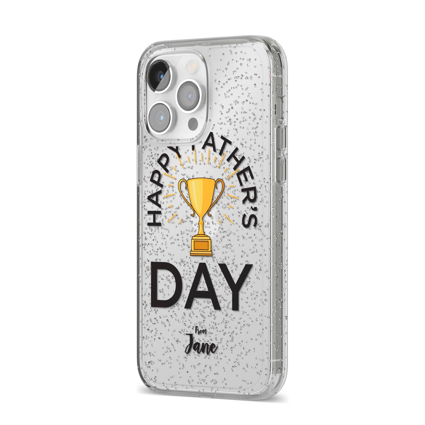 Happy Fathers Day iPhone 14 Pro Max Glitter Tough Case Silver Angled Image
