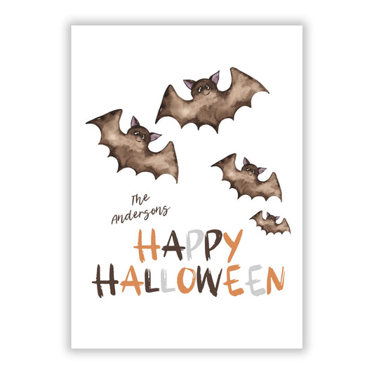 Happy Halloween Bat Family Personalised A5 Flat Greetings Card