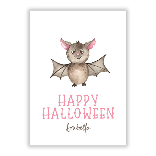 Happy Halloween Bat Personalised A5 Flat Greetings Card