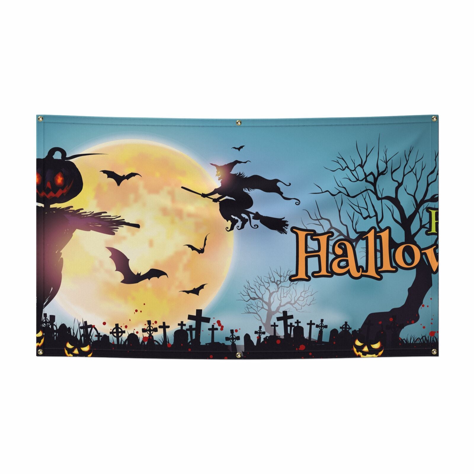 Happy Halloween Graveyard 5x3 Vinly Banner with Grommets