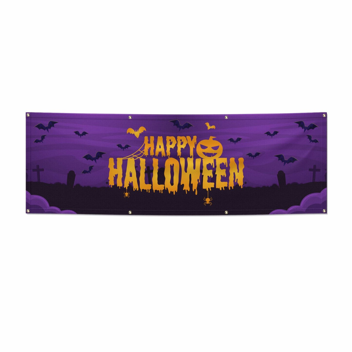 Happy Halloween Orange Text 6x2 Vinly Banner with Grommets