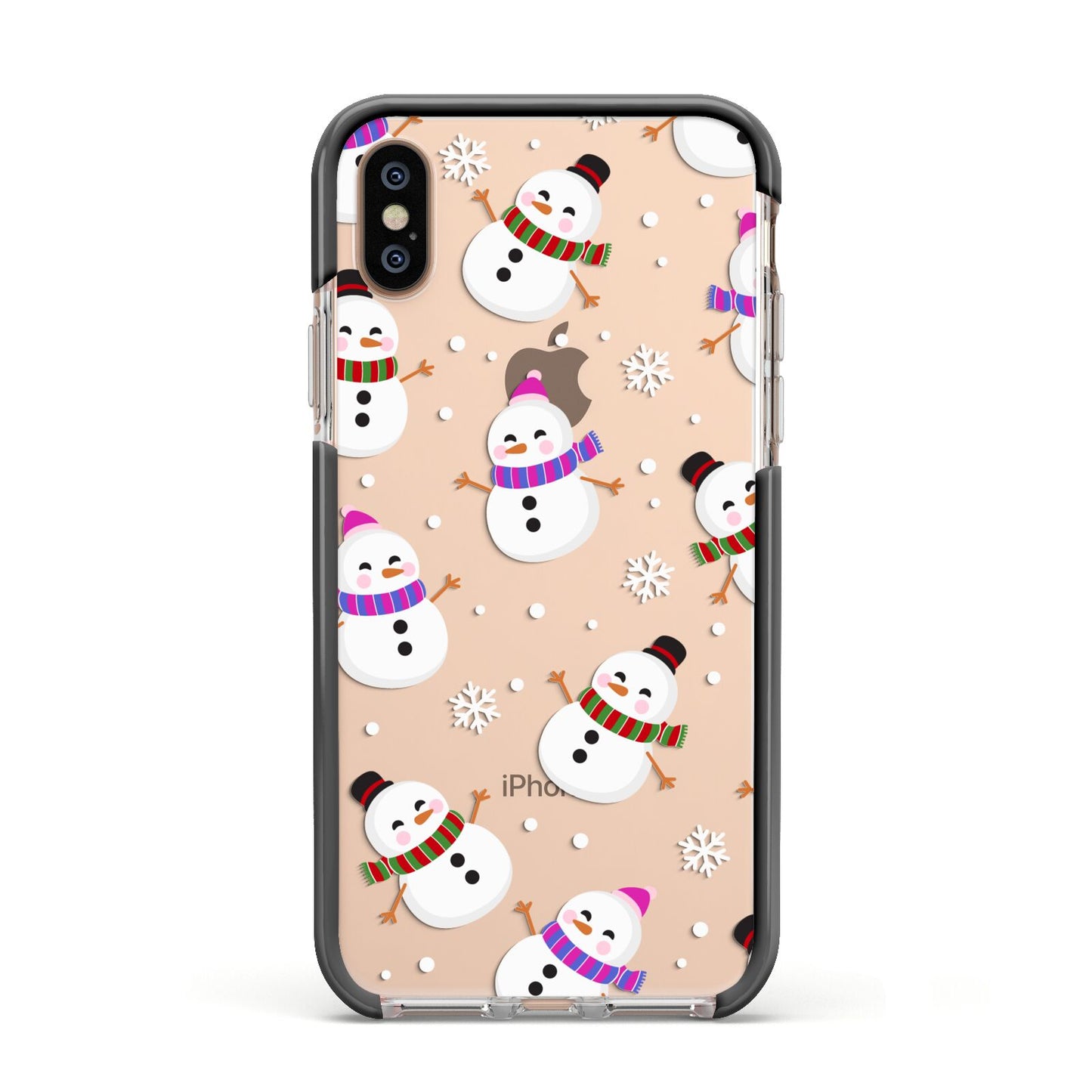 Happy Snowmen Illustrations Apple iPhone Xs Impact Case Black Edge on Gold Phone