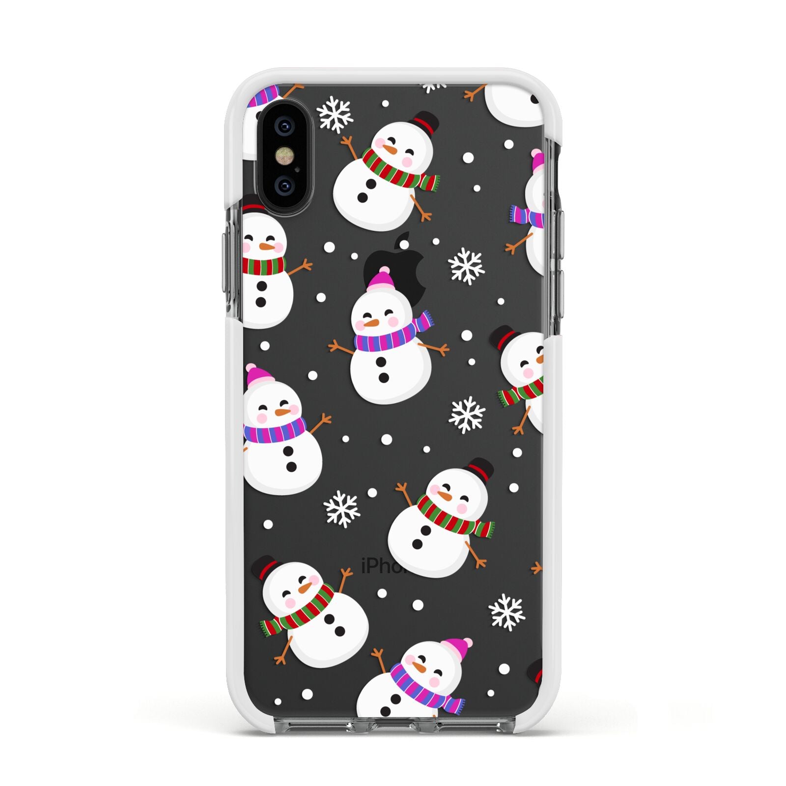 Happy Snowmen Illustrations Apple iPhone Xs Impact Case White Edge on Black Phone