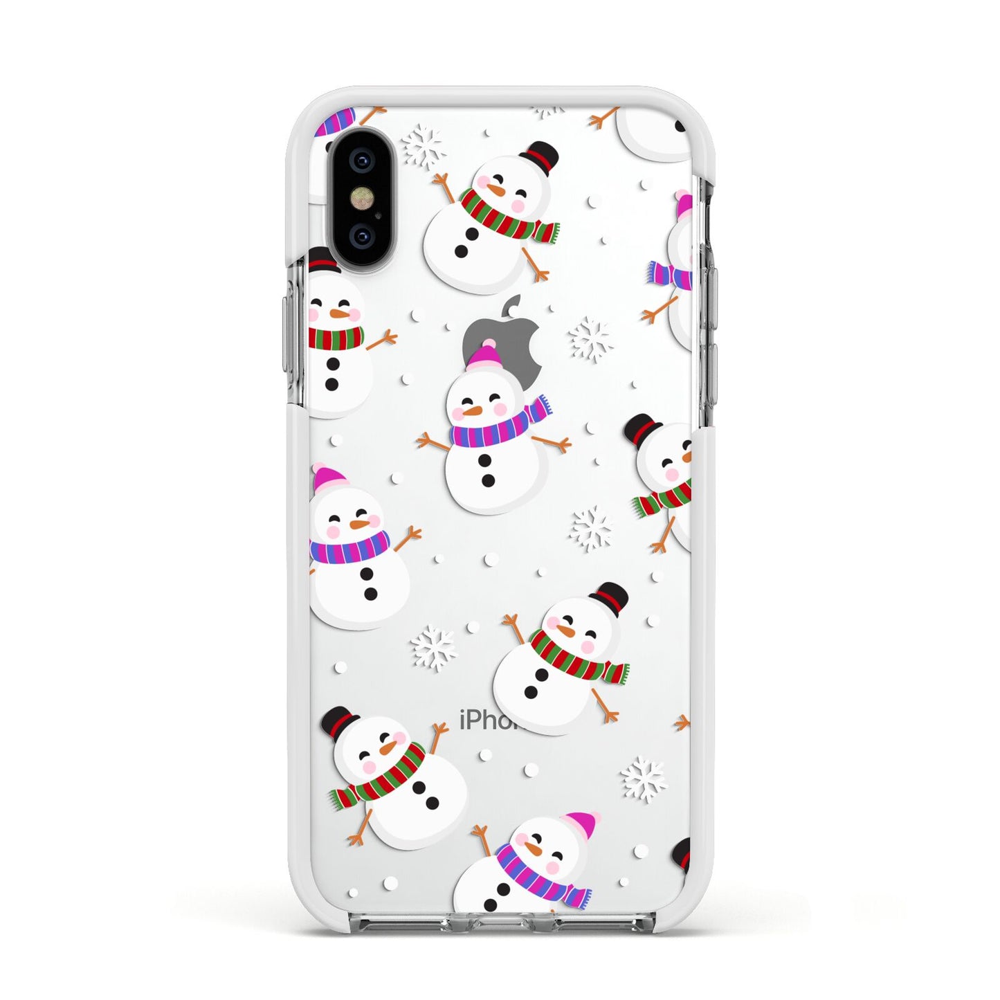 Happy Snowmen Illustrations Apple iPhone Xs Impact Case White Edge on Silver Phone