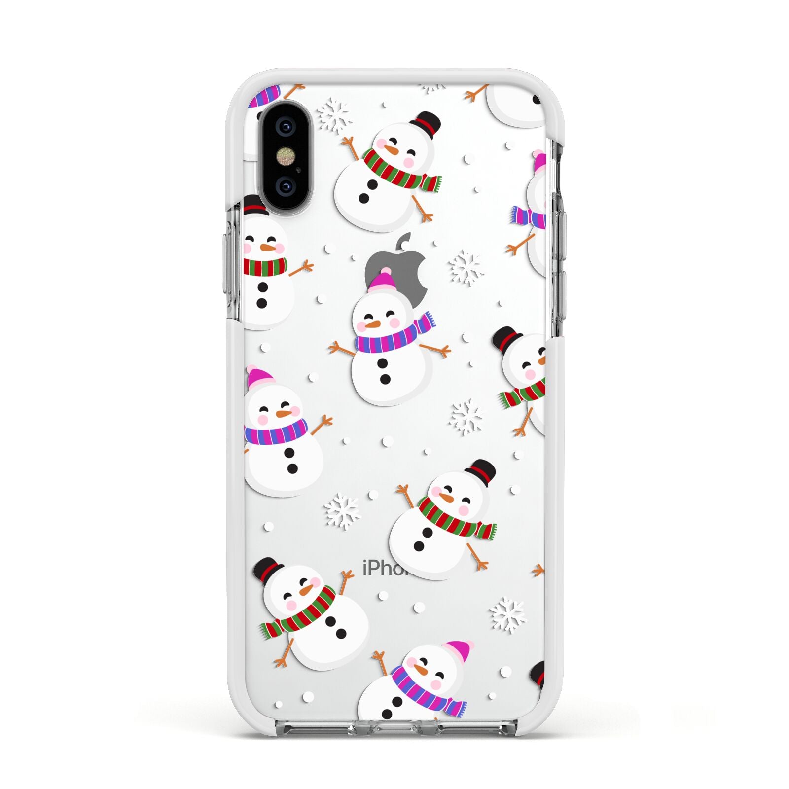 Happy Snowmen Illustrations Apple iPhone Xs Impact Case White Edge on Silver Phone