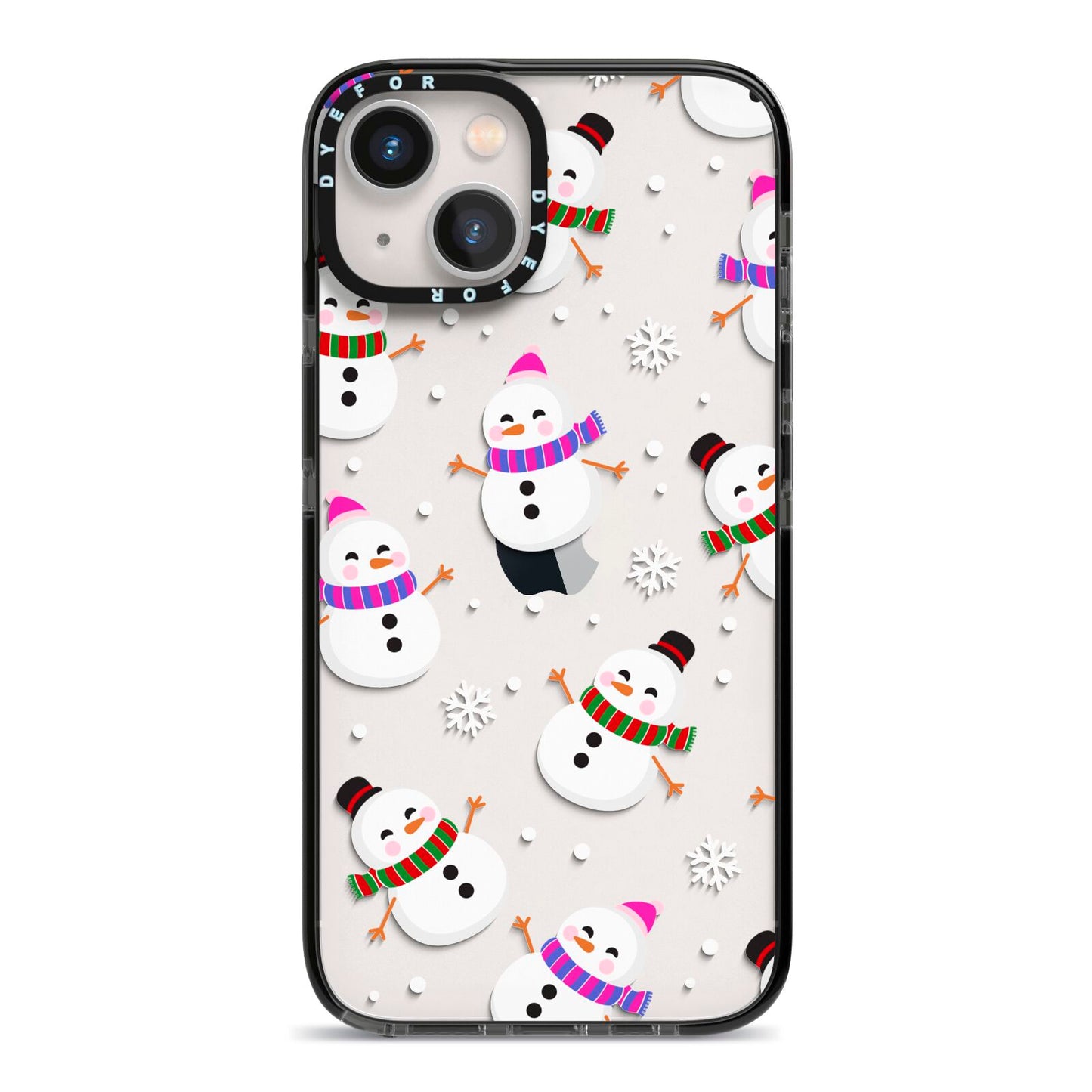 Happy Snowmen Illustrations iPhone 13 Black Impact Case on Silver phone