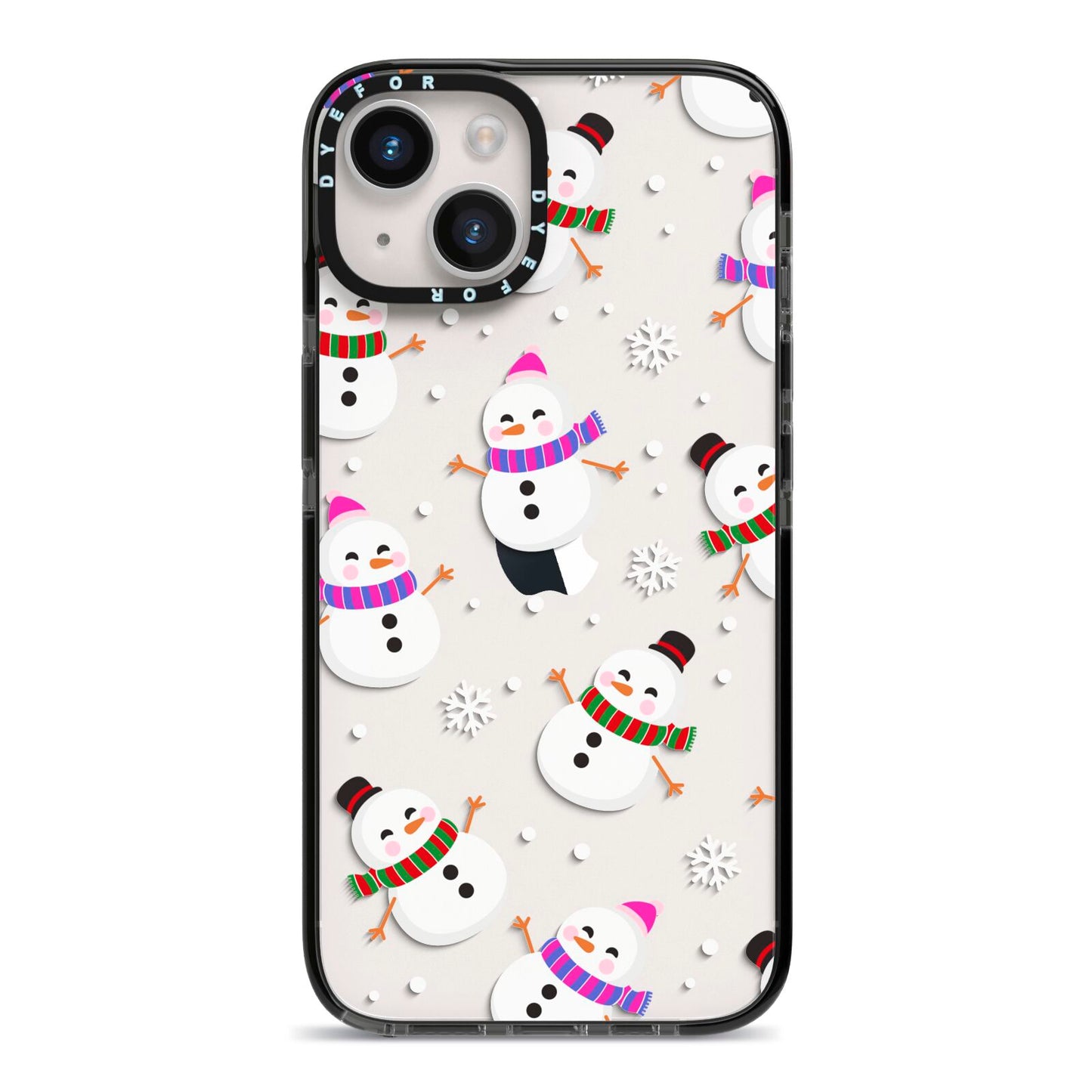 Happy Snowmen Illustrations iPhone 14 Black Impact Case on Silver phone