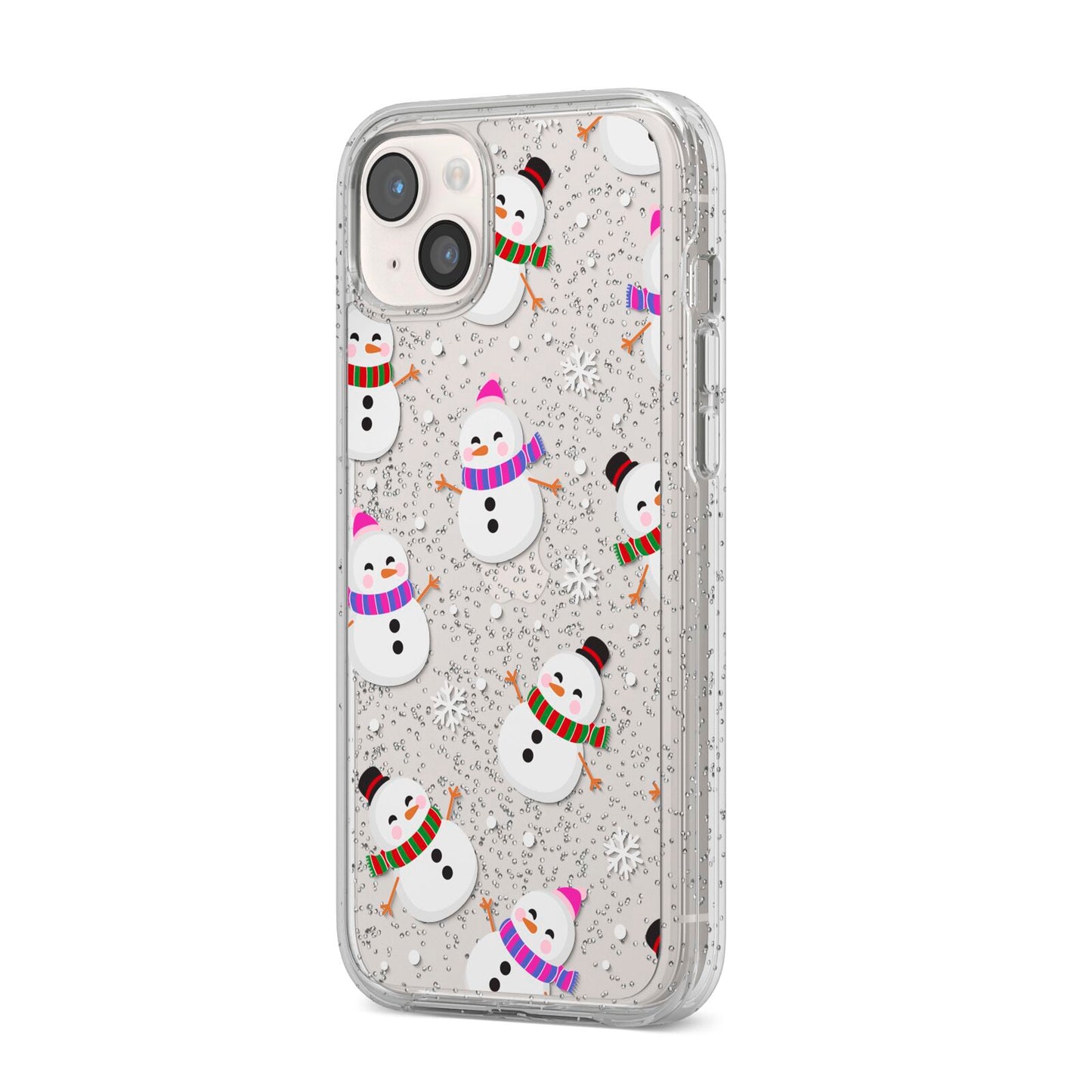 Happy Snowmen Illustrations iPhone 14 Plus Glitter Tough Case Starlight Angled Image